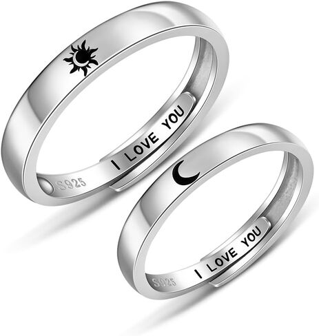 Sun and Moon Matching Rings for Couples Rings for Him and Her Set Sterling Silver Adjustable Promise Wedding Engagement Jewelry Gifts in Kuwait