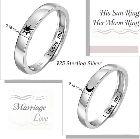 Sun and Moon Matching Rings for Couples Rings for Him and Her Set Sterling Silver Adjustable Promise Wedding Engagement Jewelry Gifts in Kuwait