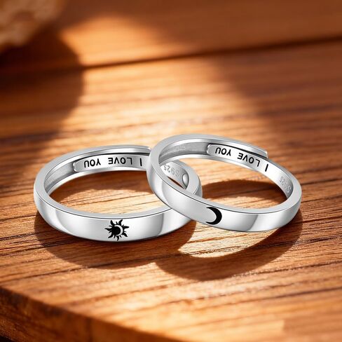 Sun and Moon Matching Rings for Couples Rings for Him and Her Set Sterling Silver Adjustable Promise Wedding Engagement Jewelry Gifts in Kuwait