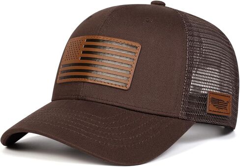 American Flag Hat with Leather Patch, American Flag Trucker Hat， USA Patriotic Mesh Hats for Men Women in Saudi Arabia