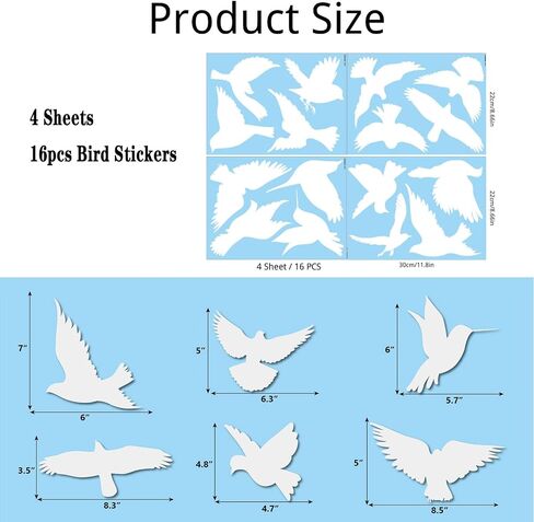 16Pcs Anti Collision Window Decals for Bird Strikes, UV Reflective Bird Stickers to Prevent Window Collisions, Reusable Static Cling for Glass Doors & Windows (Clear) in Saudi Arabia