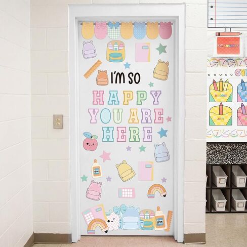 Mindsoft Back to School Classroom Door Decorations Welcome Classroom Window Door Clings Stickers I'm Happy You are Here Peel and Stick Supplies for Preschool Kindergarten(Pastel Style) in Kuwait