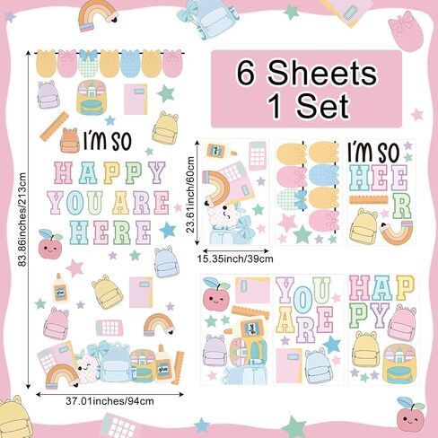 Mindsoft Back to School Classroom Door Decorations Welcome Classroom Window Door Clings Stickers I'm Happy You are Here Peel and Stick Supplies for Preschool Kindergarten(Pastel Style) in Kuwait