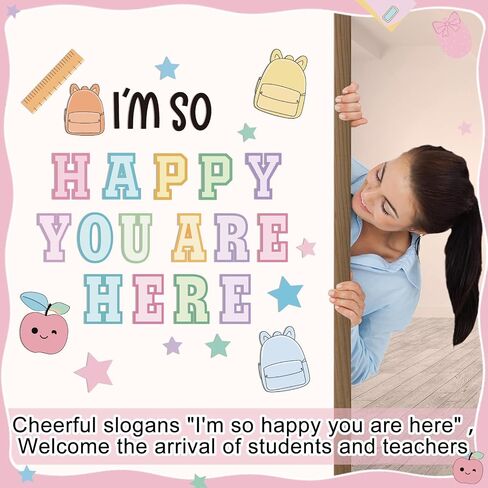 Mindsoft Back to School Classroom Door Decorations Welcome Classroom Window Door Clings Stickers I'm Happy You are Here Peel and Stick Supplies for Preschool Kindergarten(Pastel Style) in Kuwait