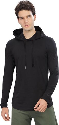 Klizzer Long Sleeve Hoodie for Men, 100% Cotton, Lightweight Gym Hoodies for Workout, Muscle-Fit Athletic Hooded T Shirt in Saudi Arabia