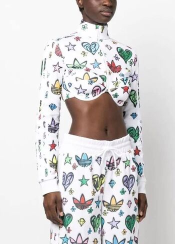 adidas ORIGINALS WOMEN’S JEREMY SCOTT MONOGRAM CROP TRACK TOP, WHITE, 2XS in Kuwait