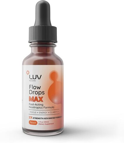 LUV health Flow Drops MAX Advanced Nootropic Supplement for Focus, Energy & Mental Clarity, Double Strength Formula with Lion's Mane, Cordyceps, Alpha GPC, L-Theanine & Rhodiola, Vegan, Made in USA in Saudi Arabia