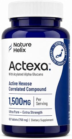 Actexa - مركب مرتبط بهيكسوز نشط - 1500 مجم لكل جرعة - مكمل للخلايا التائية - يدعم وظيفة الخلايا القاتلة الطبيعية - نشاط الخلايا القاتلة الطبيعية - دعم الجهاز المناعي - مستخلص الفطر - 60 قرصًا in Kuwait