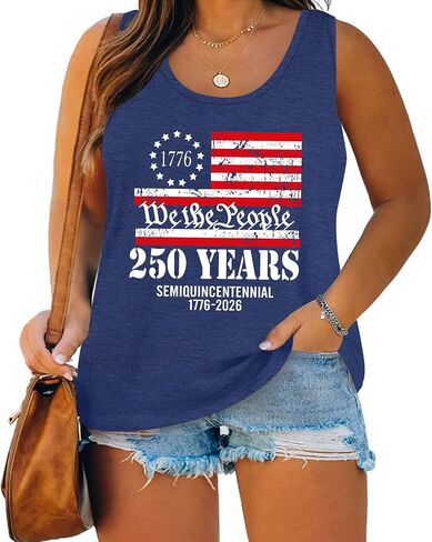 QAUN Women 250 Anniversary USA Shirt Plus Size 4th of July Tanks 1776-2026 250th Birthday Tops Patriotic Sleeves Tees in Kuwait