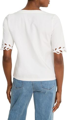 NIC+Zoe Women's Large Eyelet Trim Cotton Stretch Top in Kuwait