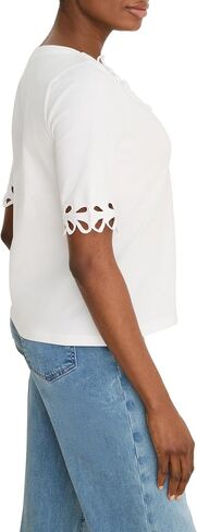 NIC+Zoe Women's Large Eyelet Trim Cotton Stretch Top in Kuwait