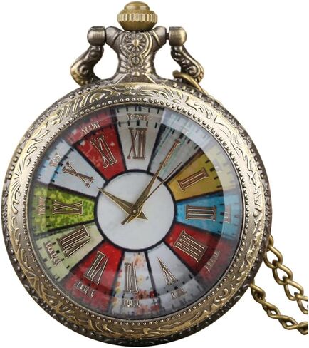VIGOROSO Open Face Roman Numeral Necklace Pendant Antique Steampunk Pocket Watch in Kuwait