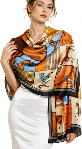 Large Silk Shawl Scarf for Women-Lightweight Satin Long Wrap Silky Fashion Neck Scarf Hijab Headscarf Sun Cover Shawl in Kuwait