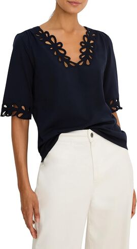 NIC+Zoe Women's Large Eyelet Trim Cotton Stretch Top in Kuwait