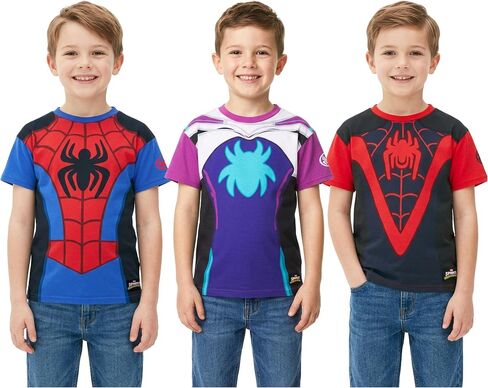 تي شيرت بأكمام قصيرة للأولاد من Get Trend Marvel Spidey، تي شيرت برسومات للأطفال، مجموعة من 3 قطع علوية صيفية برقبة دائرية، هدايا سبايدرمان للأولاد in Kuwait