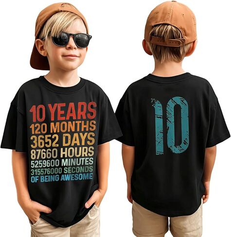 BOUTIKOME10th Birthday Boy Shirt 20 Months 3652 Days Birthday T-Shirt 10 Years Old Gift Short Sleeve Summer Party Tee Tops in Saudi Arabia