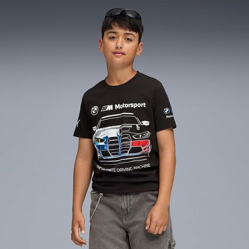 تي شيرت بوما برسومات BMW M Motorsport للأطفال من الجنسين، سيارة سوداء AH25، Little Kid 5 in Kuwait