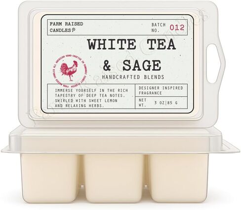 White Tea & Sage - USA Made Soy Wax Melts, 2 Pack, 6 oz | 2 clamshells, 6 oz total, 12 cubes • clean resort spa scent • USA-grown soy wax in Saudi Arabia