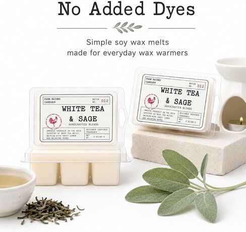 White Tea & Sage - USA Made Soy Wax Melts, 2 Pack, 6 oz | 2 clamshells, 6 oz total, 12 cubes • clean resort spa scent • USA-grown soy wax in Saudi Arabia