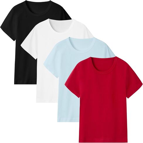 4 Pack Cotton Boys T Shirts Kids Short Sleeve Tops Summer Tee Shirts Clothes for Toddlers in Kuwait