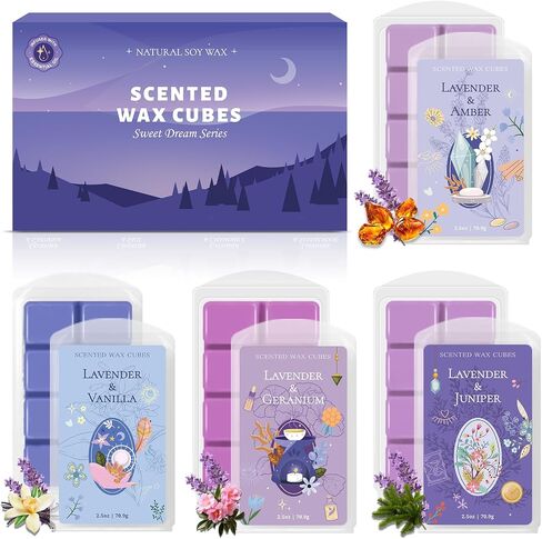 STRN Wax Melts, Lavender Scented Wax Melt for Wax Warmers, 4 Scents of Lavender & Amber, Vanilla, Juniper, Geranium, Long-Lasting Wax Cubes – 4 x 2.5oz for Home Fragrance, Spa, Office, Bedroom in Saudi Arabia