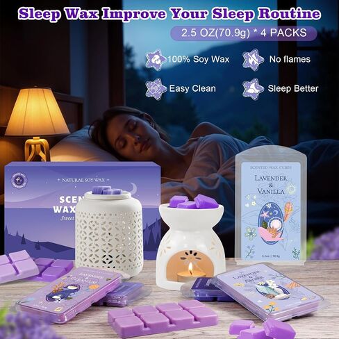 STRN Wax Melts, Lavender Scented Wax Melt for Wax Warmers, 4 Scents of Lavender & Amber, Vanilla, Juniper, Geranium, Long-Lasting Wax Cubes – 4 x 2.5oz for Home Fragrance, Spa, Office, Bedroom in Saudi Arabia