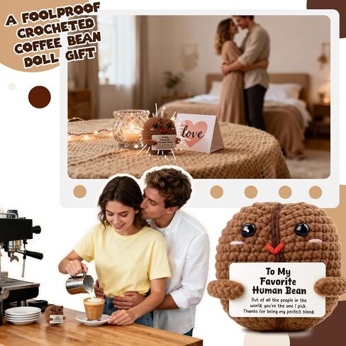 Human Bean Gifts for Girlfriend Boyfriend, Cute Romantic Anniversary Presents for Her Him, I Pick You Sentimental Keepsake, Handmade Crochet Coffee Bean Decor for Valentines Day Birthday in Saudi Arabia