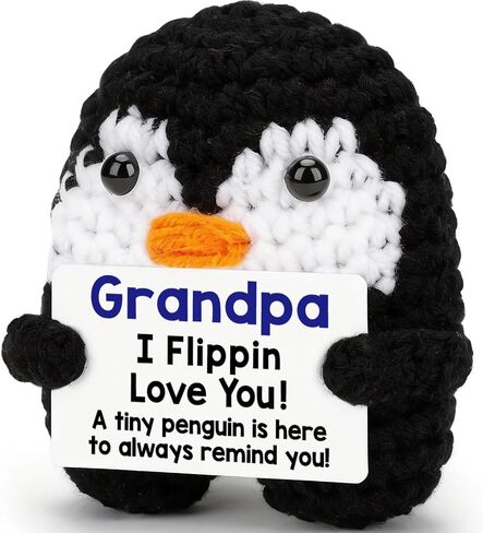 Fathers Day Dad Birthday Gifts from Daughter Son Handmade Crochet Penguin Small Love Sign Cute Best Funny Decoration Dad Gifts for Birthday Funny I Flippin Love You for Dads Bonus Step Father Mens in Saudi Arabia