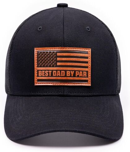 Best Dad By Par Golf Trucker Hat Faux Leather Patch American Flag Snapback Black Cap in Saudi Arabia