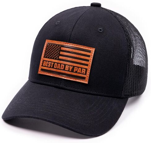 Best Dad By Par Golf Trucker Hat Faux Leather Patch American Flag Snapback Black Cap in Saudi Arabia