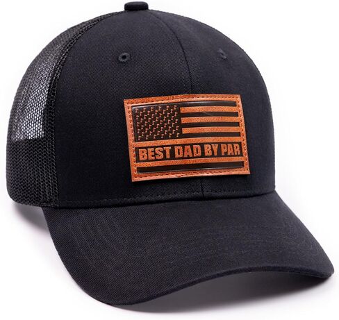 Best Dad By Par Golf Trucker Hat Faux Leather Patch American Flag Snapback Black Cap in Saudi Arabia