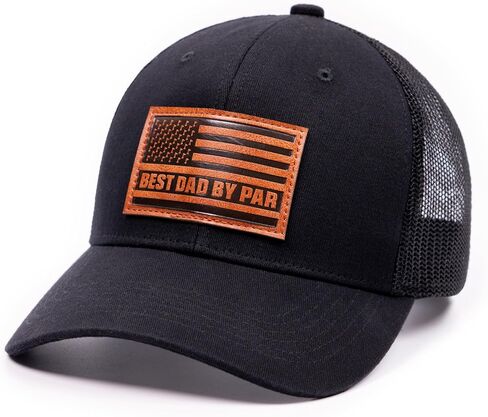 Best Dad By Par Golf Trucker Hat Faux Leather Patch American Flag Snapback Black Cap in Saudi Arabia
