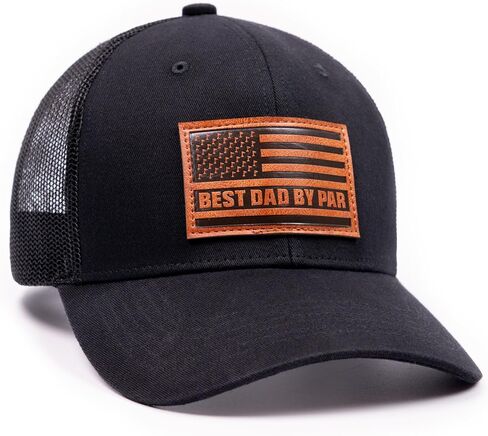 Best Dad By Par Golf Trucker Hat Faux Leather Patch American Flag Snapback Black Cap in Saudi Arabia