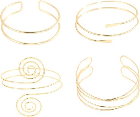 4 Pcs Arm Cuff Jewelry for Women - Adjustable Minimalist Boho Upper Arm Cuffs Bracelet Bangle Set for Beach Party Festival Gifts in Saudi Arabia