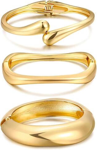 IFKM 3pcs Chunky Gold Bangle Bracelet For Women 14k Gold Plated Trendy Wide Hinged Cuff Open Bracelet Dainty Minimalist Jewelry Gifts in Kuwait