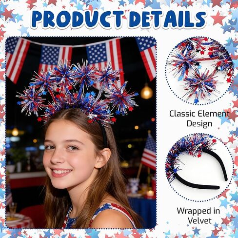 4th of July Patriotic Headband for Women Girls, Red White Blue Hair Accessories for Independence Day Celebrations in Kuwait