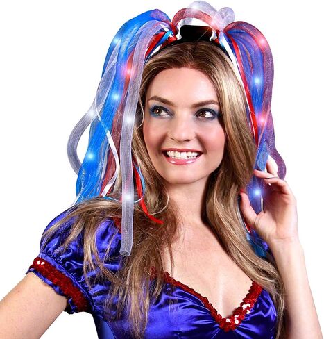 FlashingBlinkyLights Light Up Red, White & Blue Hair LED Noodle Headbands in Kuwait