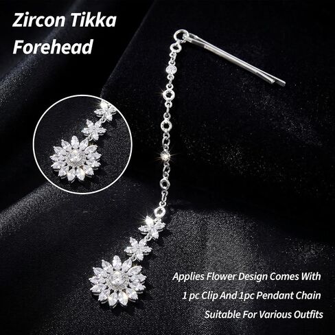 Silver Plated Maang Tikka Jewelry- Boho Indian Head Tikka Jewelry for Women- Mermaid Her Cosplay Decoration Rhinestone Flower Headpiece for Bride Wedding Headbands, Festival Head Supplies in Kuwait