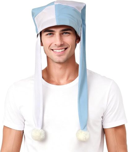 Long Ear Jester Hat Carnival Clown Costume Accessory with Pom Poms Masquerade Party Headwear for Men Women in Kuwait