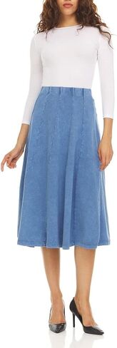 KIKI RIKI Stonewash Panel Midi Skirt with Elastic Waist for Womens/Teens 32 Inch Length in Saudi Arabia