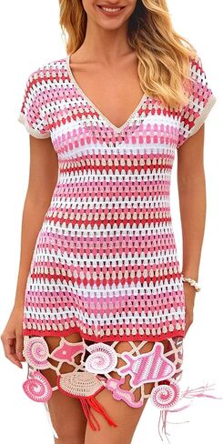 FAIRY SEASON Women's Crochet Beach Cover Up Dress, Boho Tassel Swimsuit Coverup with 3D Ocean Embroidery for Summer Vacation in Saudi Arabia