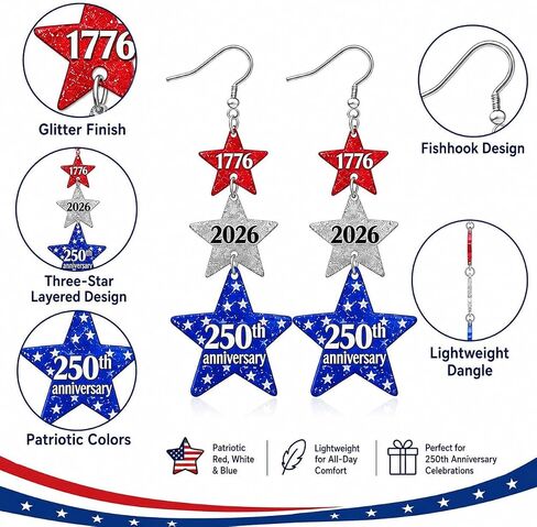 250 Anniversary USA Earrings 4th of July Patriotic Earrings for Women America 250th Anniversary Merchandise Accessories American Gifts in Kuwait