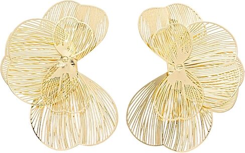Boho Gold Flower Dangle Earrings for Women Bohemian Layered Petal Drop Earrings with Radiant Texture Hollow Out Floral Earrings French Hook Jewelry Gift for Mom Wife Birthday Anniversary Mother's Day in Kuwait