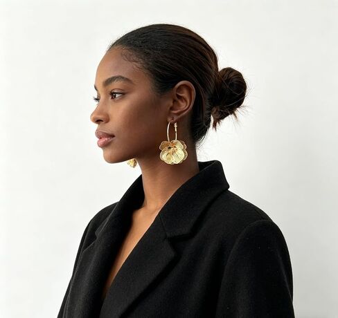 Boho Gold Flower Dangle Earrings for Women Bohemian Layered Petal Drop Earrings with Radiant Texture Hollow Out Floral Earrings French Hook Jewelry Gift for Mom Wife Birthday Anniversary Mother's Day in Kuwait
