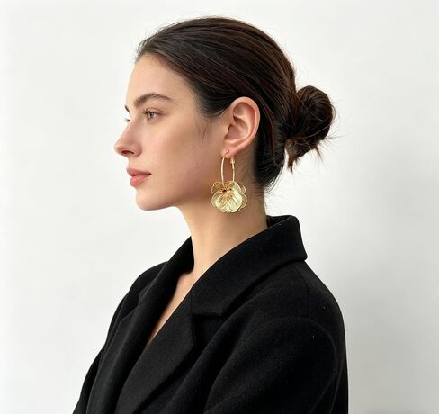Boho Gold Flower Dangle Earrings for Women Bohemian Layered Petal Drop Earrings with Radiant Texture Hollow Out Floral Earrings French Hook Jewelry Gift for Mom Wife Birthday Anniversary Mother's Day in Kuwait