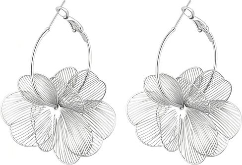 Boho Gold Flower Dangle Earrings for Women Bohemian Layered Petal Drop Earrings with Radiant Texture Hollow Out Floral Earrings French Hook Jewelry Gift for Mom Wife Birthday Anniversary Mother's Day in Kuwait