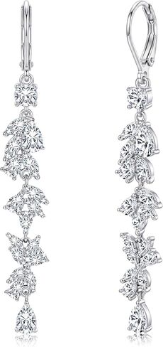 PATISORNA 925 Sterling Silver Dangle Earrings for Women Trendy Hypoallergenic White Gold Plated Leverback Drop Earrings Long Lightweight Statement Earring for Wedding Brides in Saudi Arabia