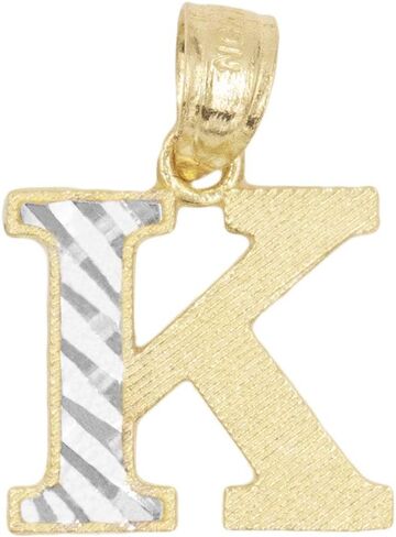 10k Real Solid Gold Two Tone Initial Pendant with Diamond Cut Finish, Available in Different Letters Personalized Letter Jewelry Gifts for Her (K) in Kuwait