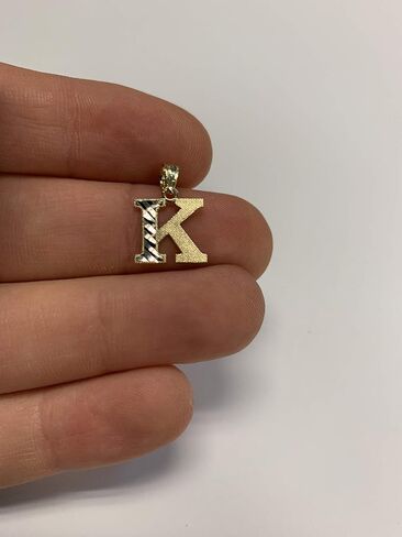 10k Real Solid Gold Two Tone Initial Pendant with Diamond Cut Finish, Available in Different Letters Personalized Letter Jewelry Gifts for Her (K) in Kuwait