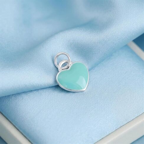Sterling Silver Turquoise Double-Sided Glazed Puffy Heart Pendant Charm in Saudi Arabia